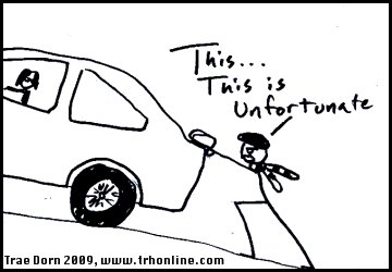 Stick man pushes car. 